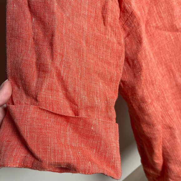 FLAX | Mandarin Collar Button Down Lightweight Shirt Orange Red Lagenlook - Picture 2 of 6